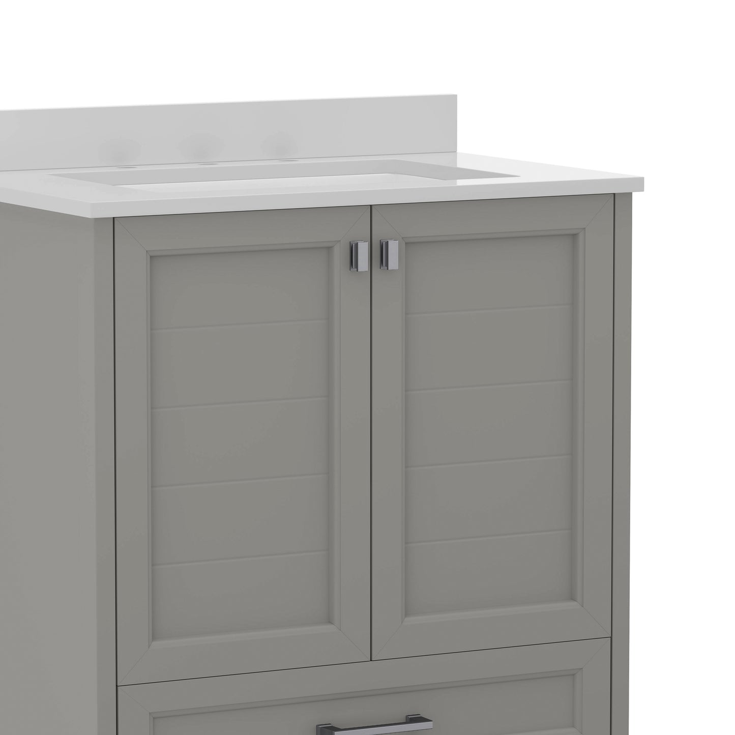Haven 30 Inch Bathroom Vanity with Sink, Storage Cabinet with Soft Close Doors and Bottom Drawer, Carrara Marble Finish Countertop, Gray
