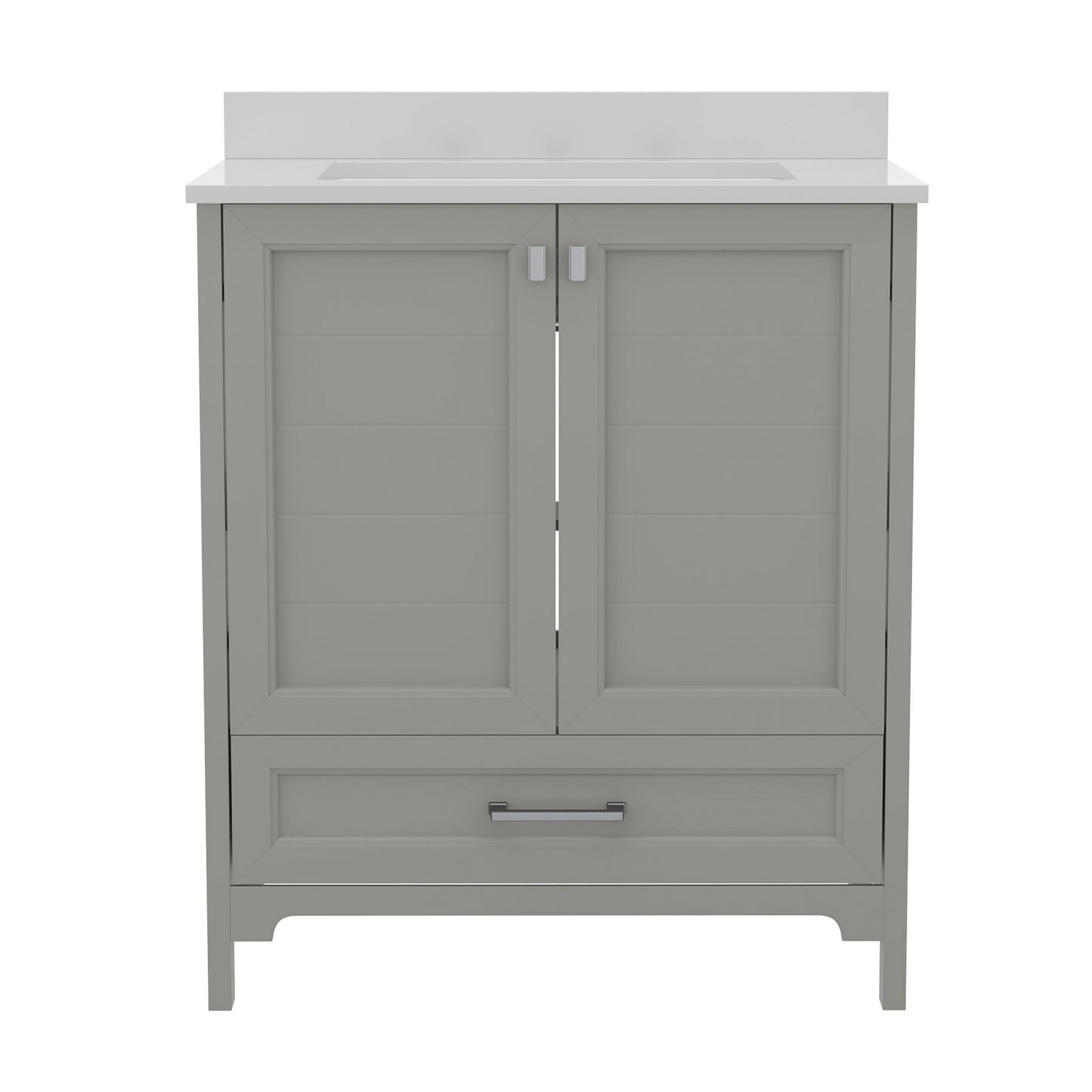 Haven 30 Inch Bathroom Vanity with Sink, Storage Cabinet with Soft Close Doors and Bottom Drawer, Carrara Marble Finish Countertop, Gray