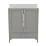 Haven 30 Inch Bathroom Vanity with Sink, Storage Cabinet with Soft Close Doors and Bottom Drawer, Carrara Marble Finish Countertop, Gray