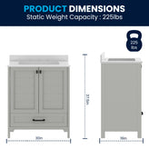 Haven 30" Bathroom Vanity with Sink, Storage Cabinet with Black Hardware, Soft Close Doors and Bottom Drawer, Carrara Marble Finish Countertop, Gray