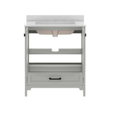 Haven 30" Bathroom Vanity with Sink, Storage Cabinet with Black Hardware, Soft Close Doors and Bottom Drawer, Carrara Marble Finish Countertop, Gray