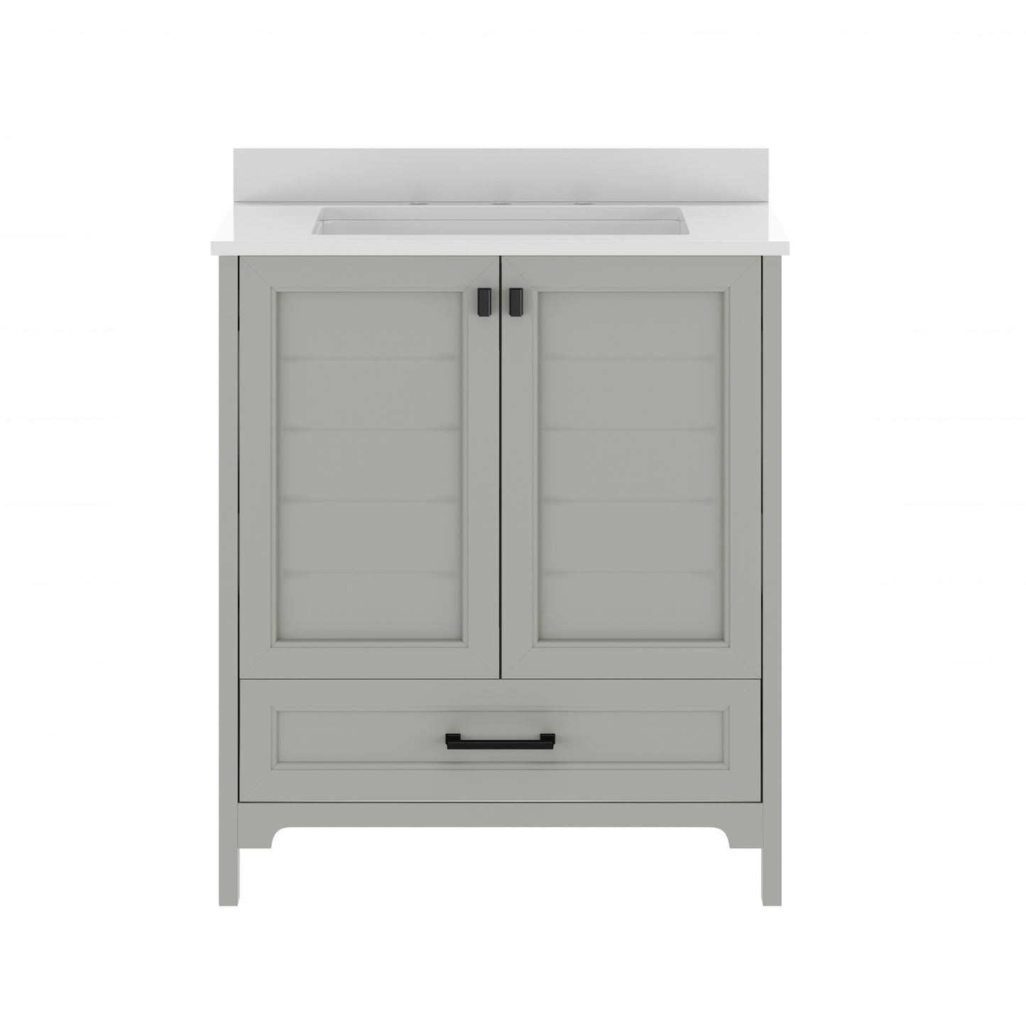 Haven 30" Bathroom Vanity with Sink, Storage Cabinet with Black Hardware, Soft Close Doors and Bottom Drawer, Carrara Marble Finish Countertop, Gray