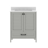 Haven 30" Bathroom Vanity with Sink, Storage Cabinet with Black Hardware, Soft Close Doors and Bottom Drawer, Carrara Marble Finish Countertop, Gray