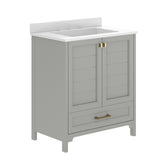 Haven 30" Bathroom Vanity with Sink, Storage Cabinet with Gold Hardware, Soft Close Doors and Bottom Drawer, Carrara Marble Finish Countertop, Gray