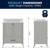 Haven 30" Bathroom Vanity with Sink, Storage Cabinet with Gold Hardware, Soft Close Doors and Bottom Drawer, Carrara Marble Finish Countertop, Gray