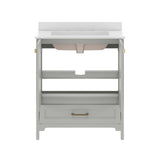 Haven 30" Bathroom Vanity with Sink, Storage Cabinet with Gold Hardware, Soft Close Doors and Bottom Drawer, Carrara Marble Finish Countertop, Gray