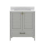 Haven 30" Bathroom Vanity with Sink, Storage Cabinet with Gold Hardware, Soft Close Doors and Bottom Drawer, Carrara Marble Finish Countertop, Gray