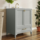 Haven 30" Bathroom Vanity with Sink, Storage Cabinet with Gold Hardware, Soft Close Doors and Bottom Drawer, Carrara Marble Finish Countertop, Gray