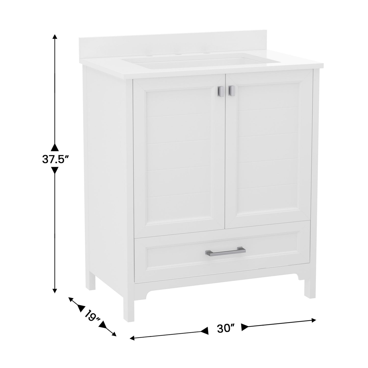 Haven 30 Inch Bathroom Vanity with Sink, Storage Cabinet with Soft Close Doors and Bottom Drawer, Carrara Marble Finish Countertop, White