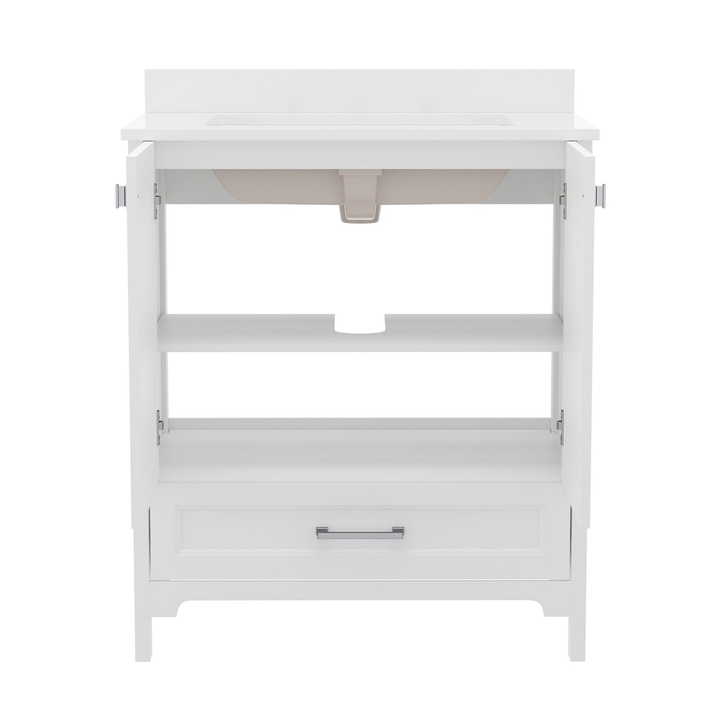 Haven 30 Inch Bathroom Vanity with Sink, Storage Cabinet with Soft Close Doors and Bottom Drawer, Carrara Marble Finish Countertop, White