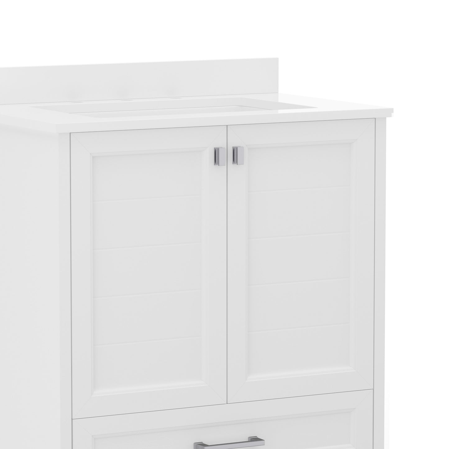 Haven 30 Inch Bathroom Vanity with Sink, Storage Cabinet with Soft Close Doors and Bottom Drawer, Carrara Marble Finish Countertop, White