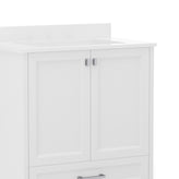 Haven 30 Inch Bathroom Vanity with Sink, Storage Cabinet with Soft Close Doors and Bottom Drawer, Carrara Marble Finish Countertop, White