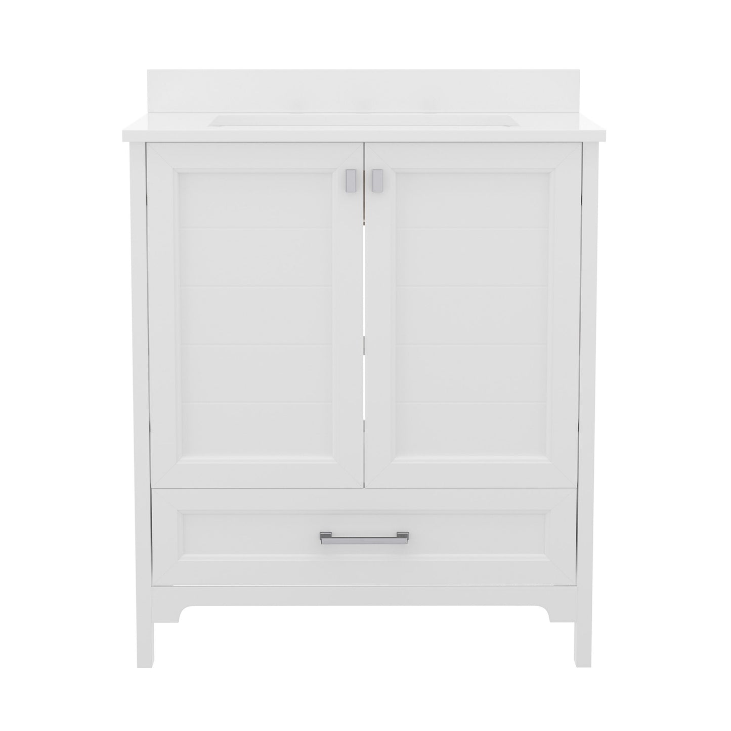 Haven 30 Inch Bathroom Vanity with Sink, Storage Cabinet with Soft Close Doors and Bottom Drawer, Carrara Marble Finish Countertop, White