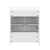 Haven 30" Bathroom Vanity with Sink, Storage Cabinet with Black Hardware, Soft Close Doors and Bottom Drawer, Carrara Marble Finish Countertop, White