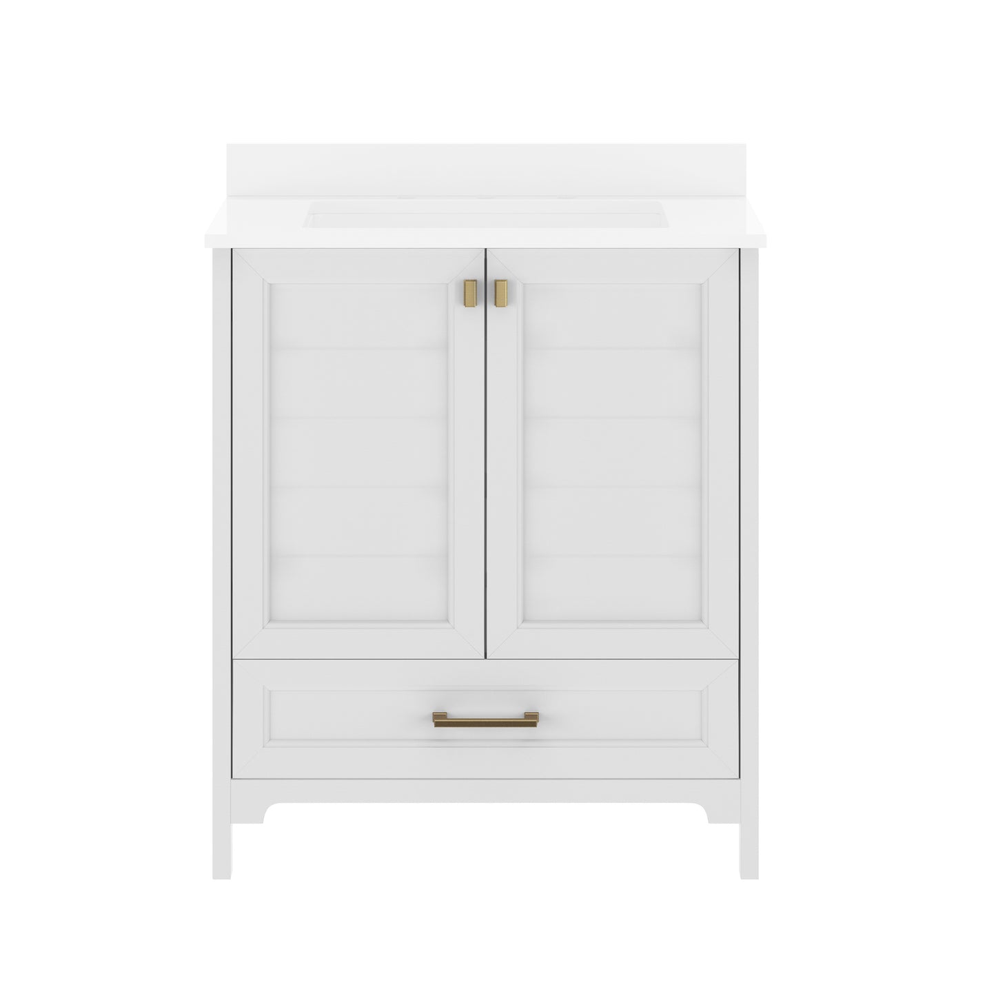 Haven 30" Bathroom Vanity with Sink, Storage Cabinet with Black Hardware, Soft Close Doors and Bottom Drawer, Carrara Marble Finish Countertop, White