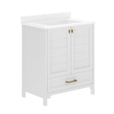 Haven 30" Bathroom Vanity with Sink, Storage Cabinet with Gold Hardware, Soft Close Doors and Bottom Drawer, Carrara Marble Finish Countertop, White