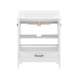 Haven 30" Bathroom Vanity with Sink, Storage Cabinet with Gold Hardware, Soft Close Doors and Bottom Drawer, Carrara Marble Finish Countertop, White