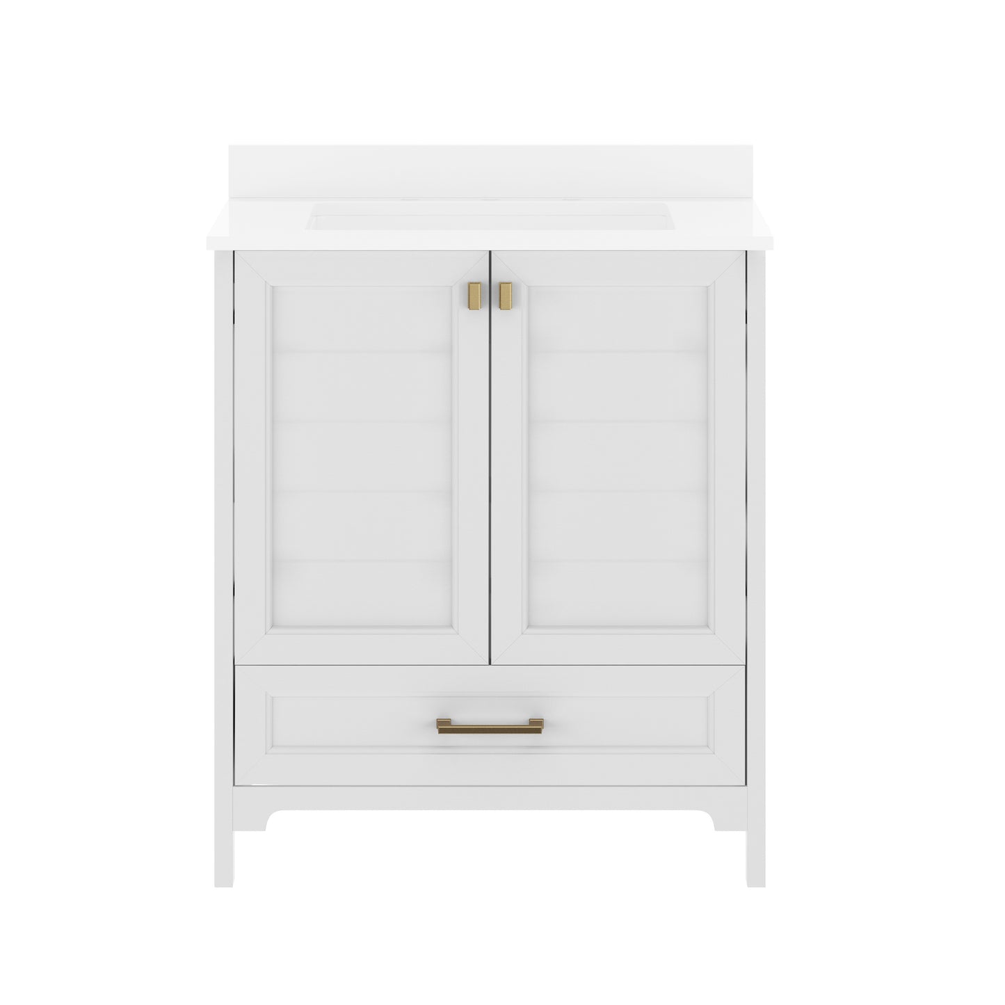 Haven 30" Bathroom Vanity with Sink, Storage Cabinet with Gold Hardware, Soft Close Doors and Bottom Drawer, Carrara Marble Finish Countertop, White