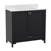 Haven 36 Inch Bathroom Vanity with Sink, Storage Cabinet with Soft Close Doors and Bottom Drawer, Carrara Marble Finish Countertop, Black