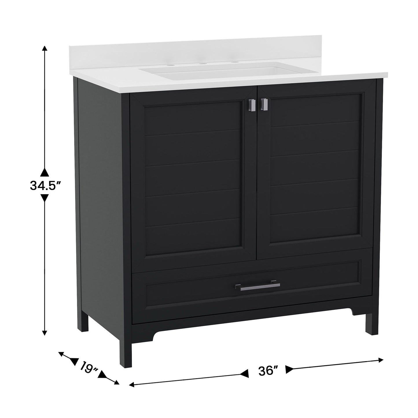 Haven 36 Inch Bathroom Vanity with Sink, Storage Cabinet with Soft Close Doors and Bottom Drawer, Carrara Marble Finish Countertop, Black