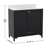 Haven 36 Inch Bathroom Vanity with Sink, Storage Cabinet with Soft Close Doors and Bottom Drawer, Carrara Marble Finish Countertop, Black