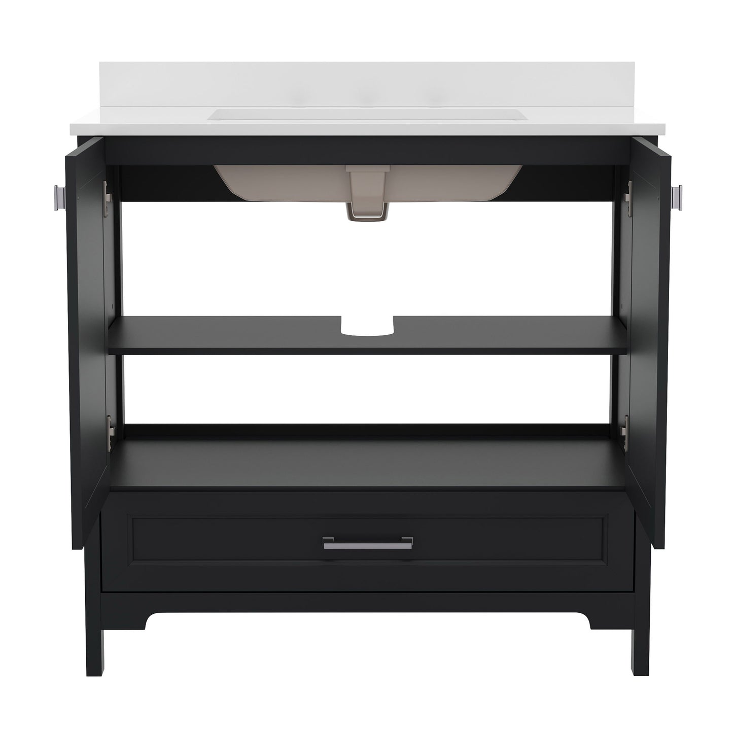 Haven 36 Inch Bathroom Vanity with Sink, Storage Cabinet with Soft Close Doors and Bottom Drawer, Carrara Marble Finish Countertop, Black