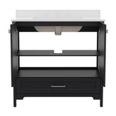 Haven 36 Inch Bathroom Vanity with Sink, Storage Cabinet with Soft Close Doors and Bottom Drawer, Carrara Marble Finish Countertop, Black