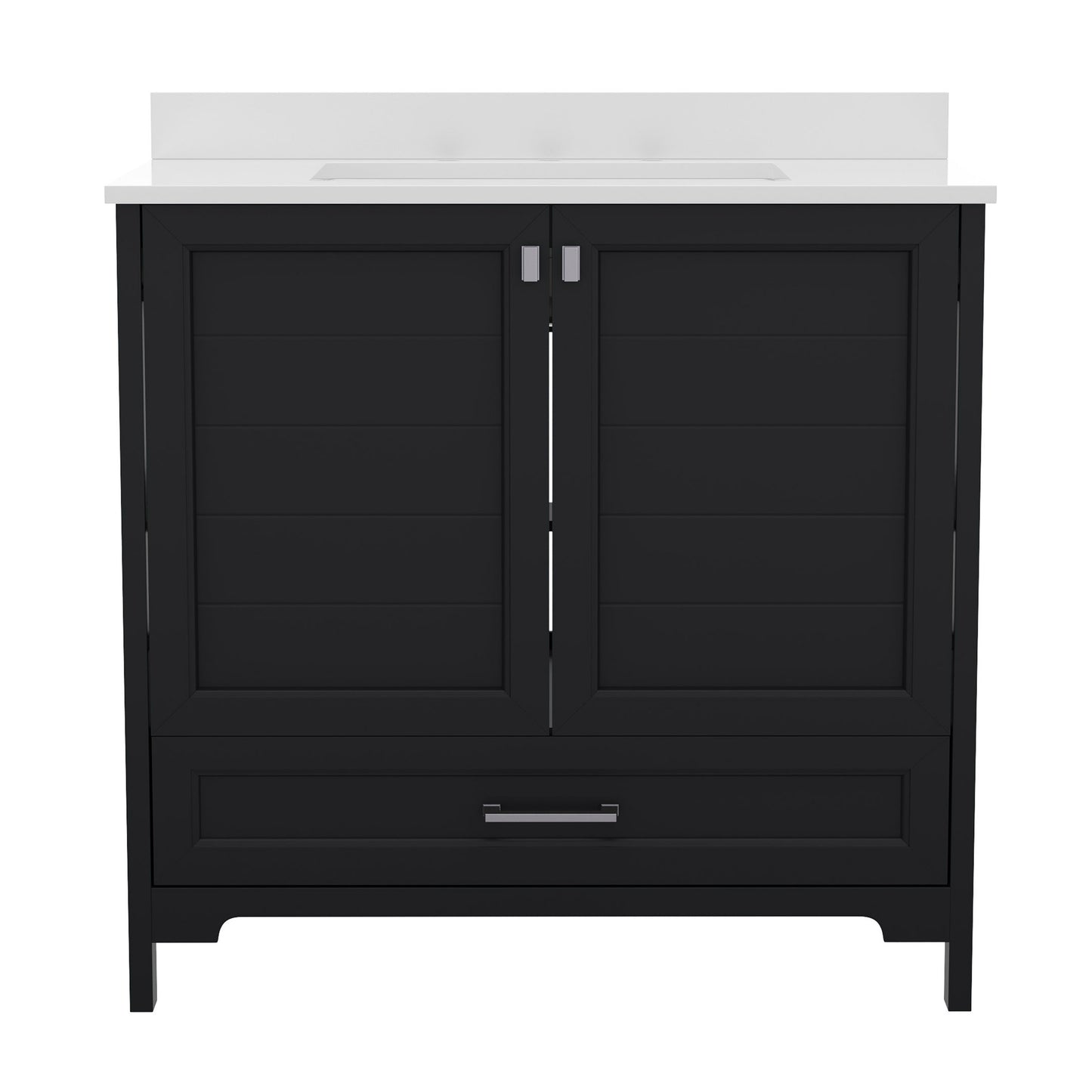 Haven 36 Inch Bathroom Vanity with Sink, Storage Cabinet with Soft Close Doors and Bottom Drawer, Carrara Marble Finish Countertop, Black
