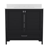 Haven 36 Inch Bathroom Vanity with Sink, Storage Cabinet with Soft Close Doors and Bottom Drawer, Carrara Marble Finish Countertop, Black