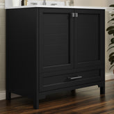 Haven 36 Inch Bathroom Vanity with Sink, Storage Cabinet with Soft Close Doors and Bottom Drawer, Carrara Marble Finish Countertop, Black