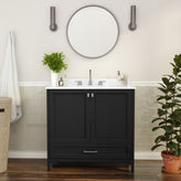 Haven 36 Inch Bathroom Vanity with Sink, Storage Cabinet with Soft Close Doors and Bottom Drawer, Carrara Marble Finish Countertop, Black