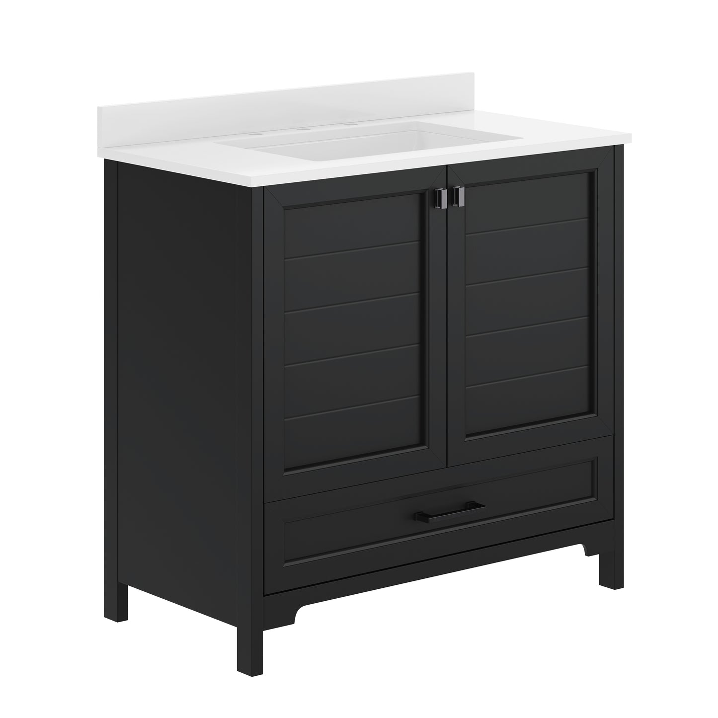 Haven 36" Bathroom Vanity with Sink, Storage Cabinet with Black Hardware, Soft Close Doors and Bottom Drawer, Carrara Marble Finish Countertop, Black