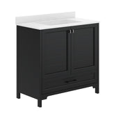 Haven 36" Bathroom Vanity with Sink, Storage Cabinet with Black Hardware, Soft Close Doors and Bottom Drawer, Carrara Marble Finish Countertop, Black