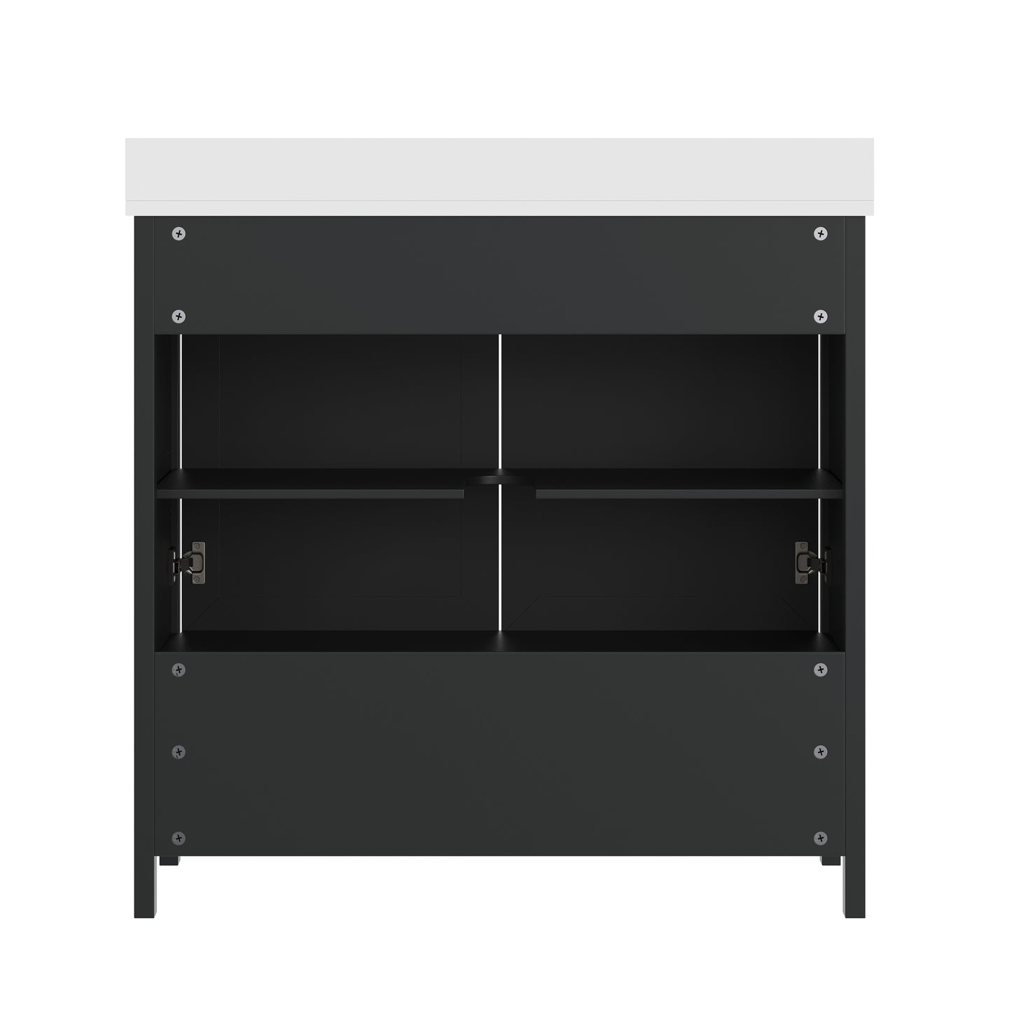 Haven 36" Bathroom Vanity with Sink, Storage Cabinet with Black Hardware, Soft Close Doors and Bottom Drawer, Carrara Marble Finish Countertop, Black