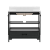 Haven 36" Bathroom Vanity with Sink, Storage Cabinet with Black Hardware, Soft Close Doors and Bottom Drawer, Carrara Marble Finish Countertop, Black