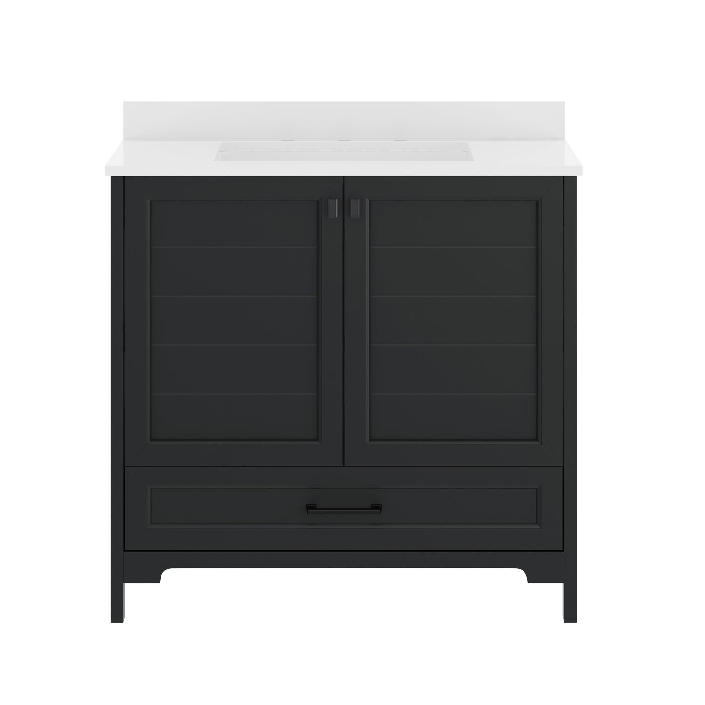 Haven 36" Bathroom Vanity with Sink, Storage Cabinet with Black Hardware, Soft Close Doors and Bottom Drawer, Carrara Marble Finish Countertop, Black