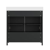 Haven 36" Bathroom Vanity with Sink, Storage Cabinet with Gold Hardware, Soft Close Doors and Bottom Drawer, Carrara Marble Finish Countertop, Black