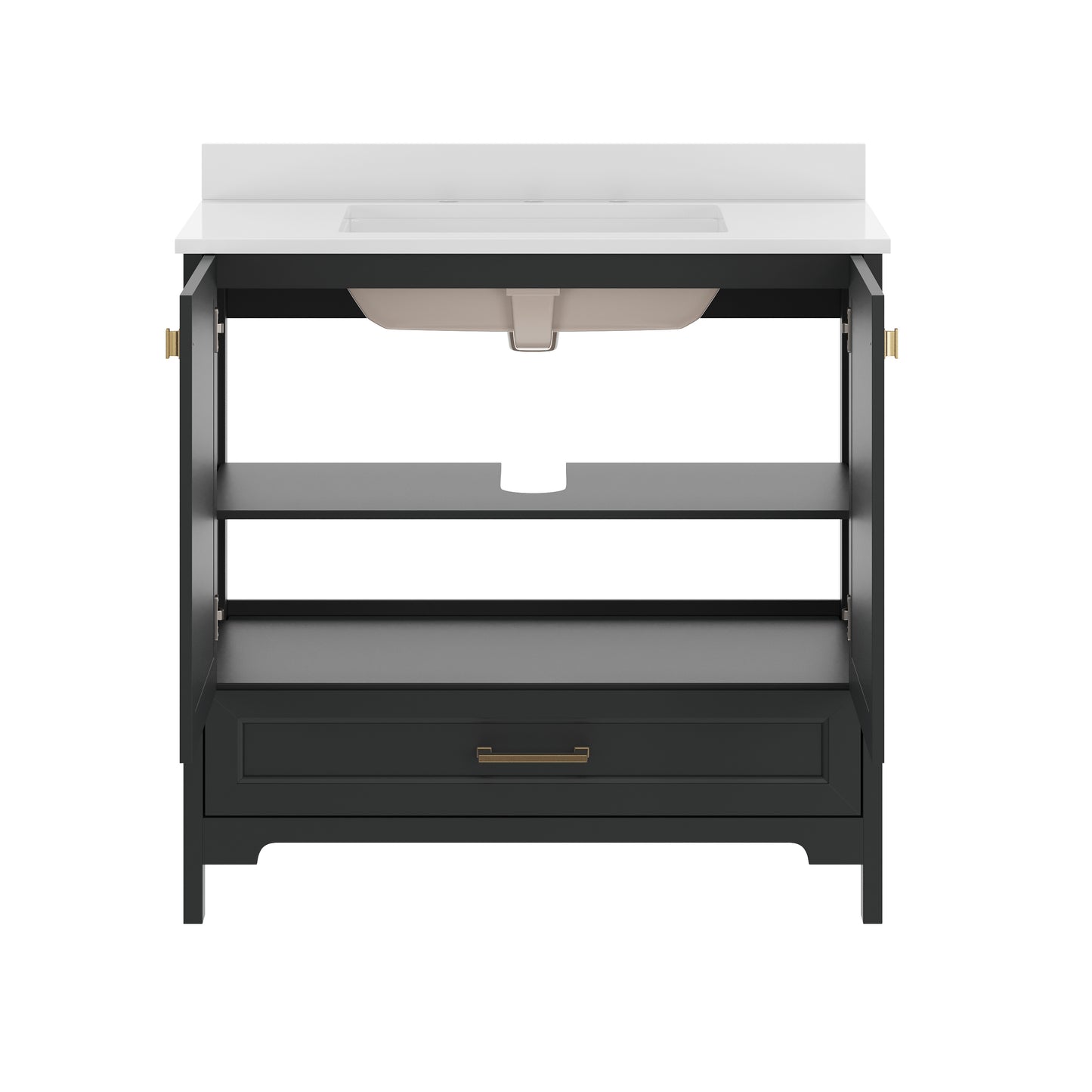 Haven 36" Bathroom Vanity with Sink, Storage Cabinet with Gold Hardware, Soft Close Doors and Bottom Drawer, Carrara Marble Finish Countertop, Black