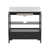 Haven 36" Bathroom Vanity with Sink, Storage Cabinet with Gold Hardware, Soft Close Doors and Bottom Drawer, Carrara Marble Finish Countertop, Black
