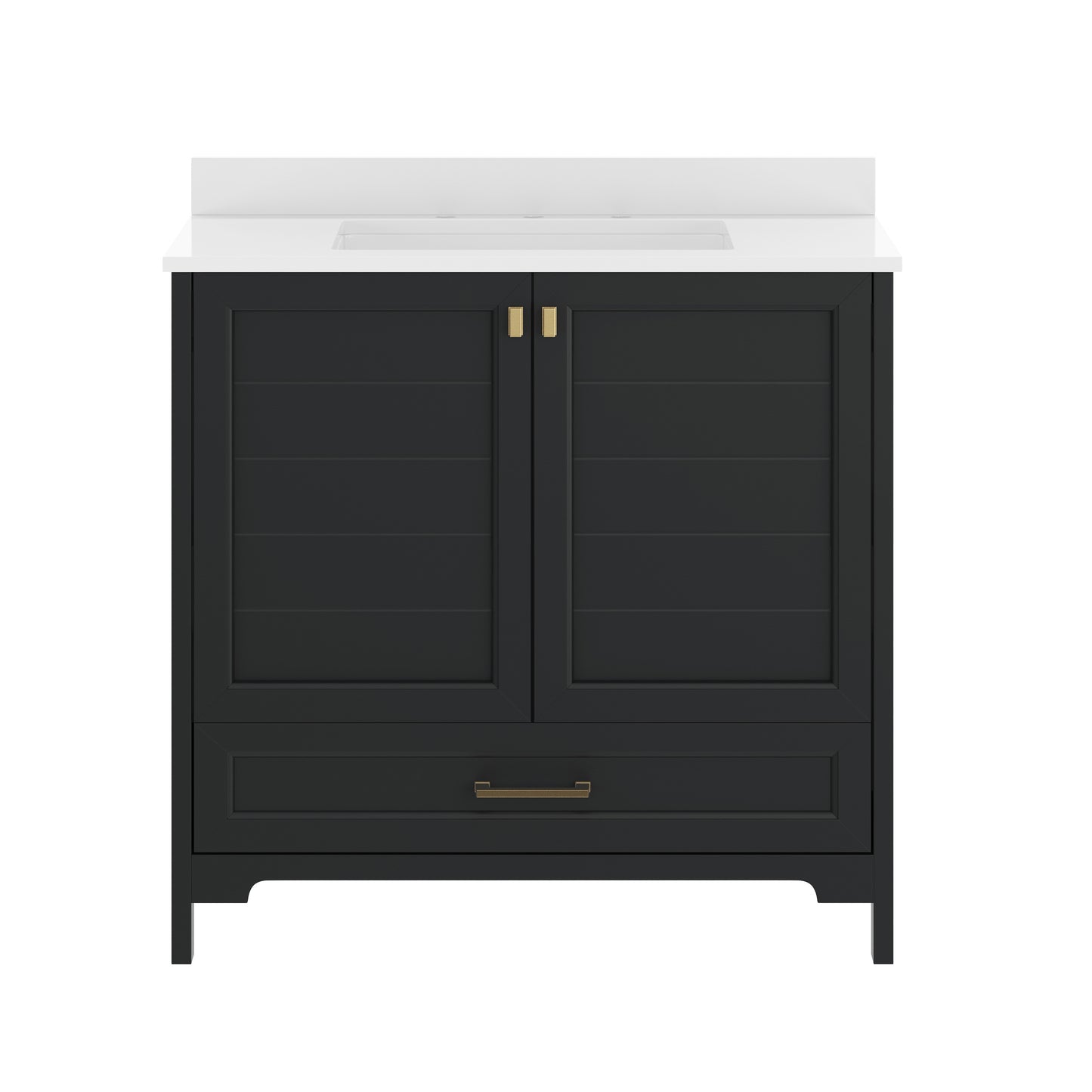 Haven 36" Bathroom Vanity with Sink, Storage Cabinet with Gold Hardware, Soft Close Doors and Bottom Drawer, Carrara Marble Finish Countertop, Black