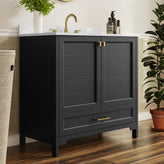 Haven 36" Bathroom Vanity with Sink, Storage Cabinet with Gold Hardware, Soft Close Doors and Bottom Drawer, Carrara Marble Finish Countertop, Black