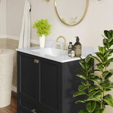 Haven 36" Bathroom Vanity with Sink, Storage Cabinet with Gold Hardware, Soft Close Doors and Bottom Drawer, Carrara Marble Finish Countertop, Black