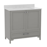 Haven 36 Inch Bathroom Vanity with Sink, Storage Cabinet with Soft Close Doors and Bottom Drawer, Carrara Marble Finish Countertop, Gray