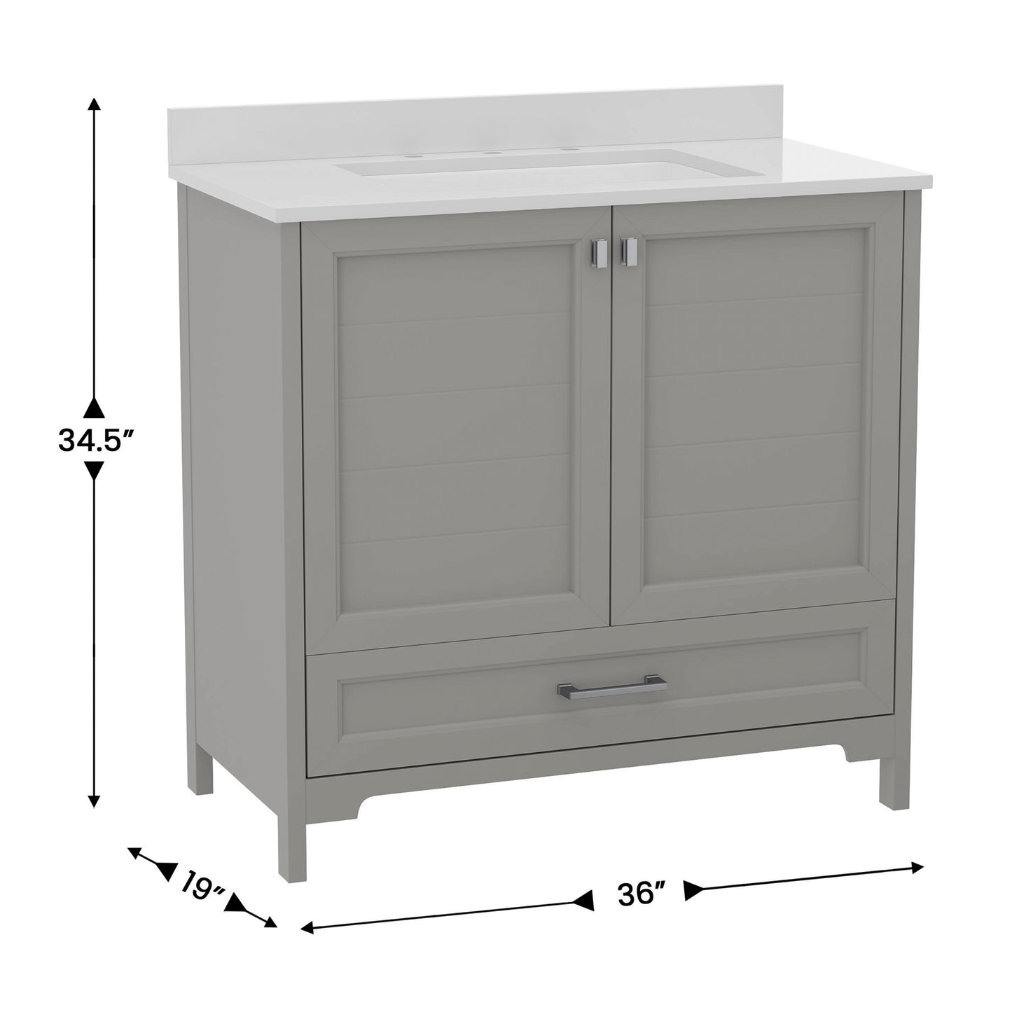 Haven 36 Inch Bathroom Vanity with Sink, Storage Cabinet with Soft Close Doors and Bottom Drawer, Carrara Marble Finish Countertop, Gray