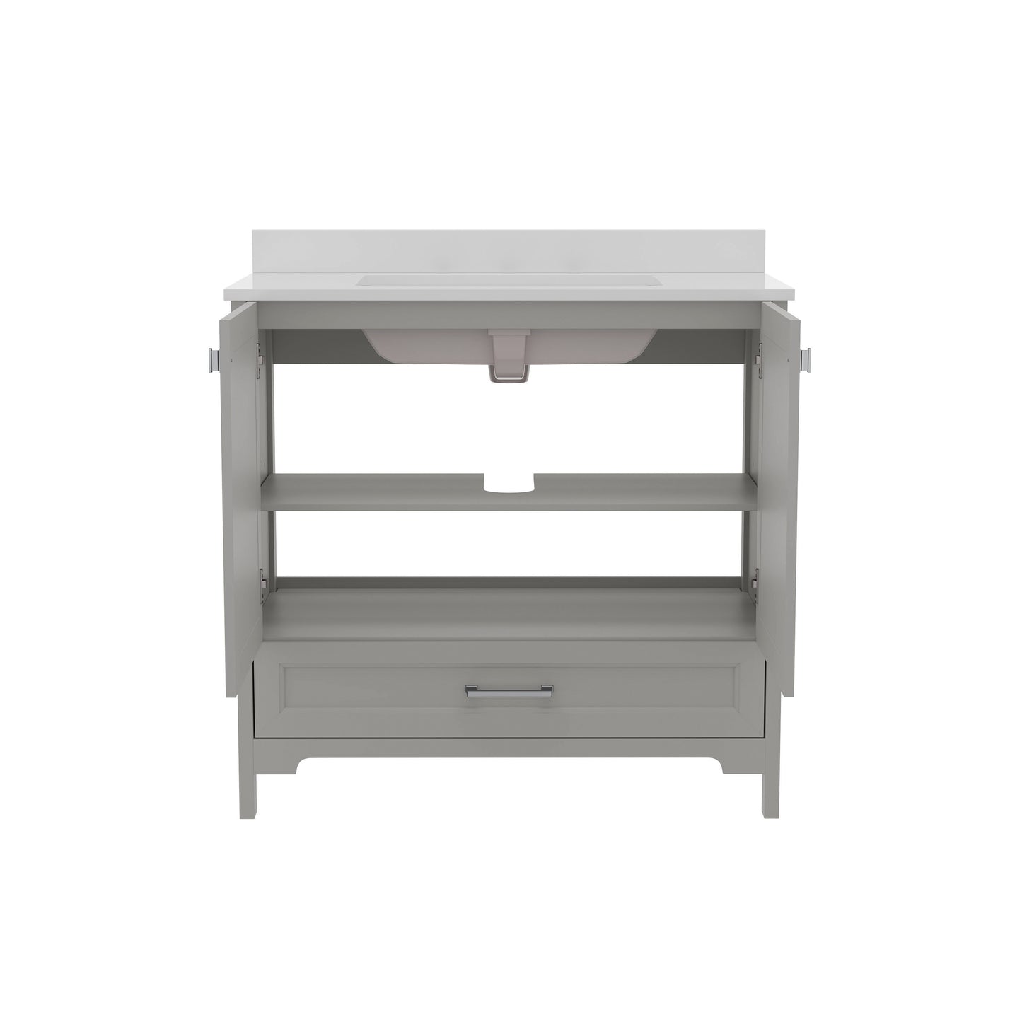 Haven 36 Inch Bathroom Vanity with Sink, Storage Cabinet with Soft Close Doors and Bottom Drawer, Carrara Marble Finish Countertop, Gray