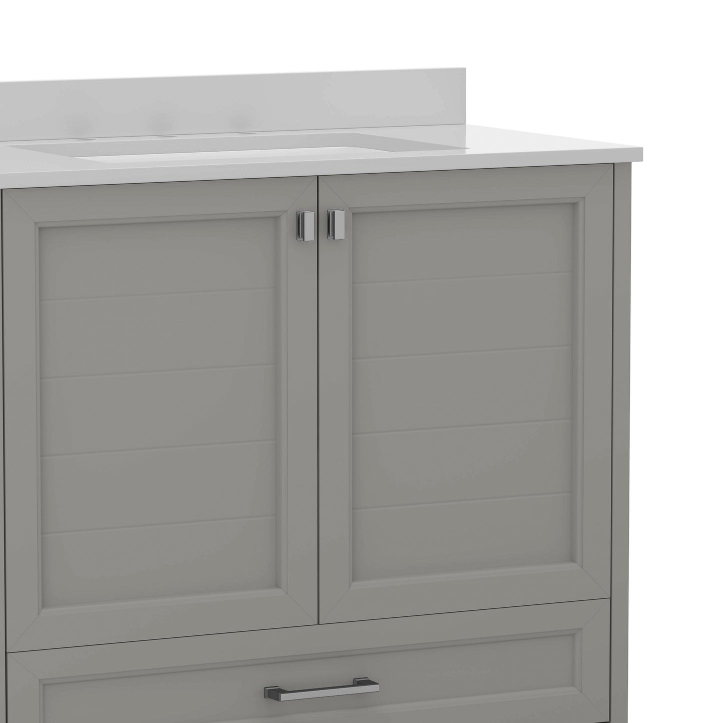 Haven 36 Inch Bathroom Vanity with Sink, Storage Cabinet with Soft Close Doors and Bottom Drawer, Carrara Marble Finish Countertop, Gray