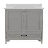 Haven 36 Inch Bathroom Vanity with Sink, Storage Cabinet with Soft Close Doors and Bottom Drawer, Carrara Marble Finish Countertop, Gray
