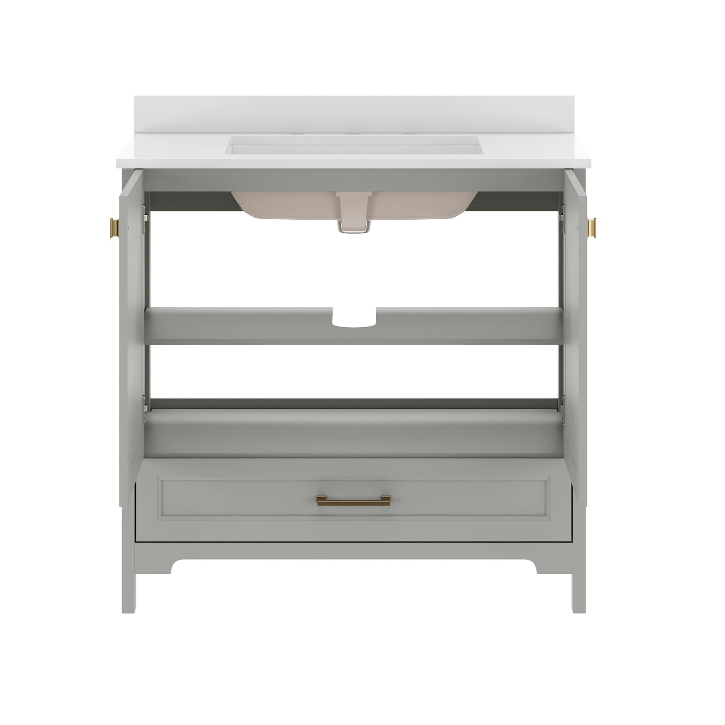 Haven 36" Bathroom Vanity with Sink, Storage Cabinet with Black Hardware, Soft Close Doors and Bottom Drawer, Carrara Marble Finish Countertop, Gray