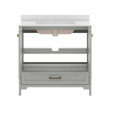 Haven 36" Bathroom Vanity with Sink, Storage Cabinet with Black Hardware, Soft Close Doors and Bottom Drawer, Carrara Marble Finish Countertop, Gray
