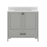 Haven 36" Bathroom Vanity with Sink, Storage Cabinet with Black Hardware, Soft Close Doors and Bottom Drawer, Carrara Marble Finish Countertop, Gray